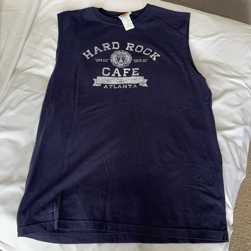 Hard Rock Cafe Atlanta Sleeveless Shirt Large Navy